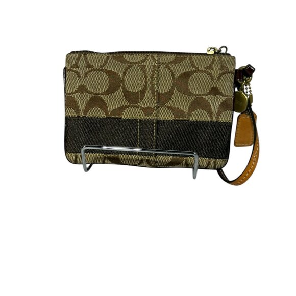 EUC COACH Brown legacy stripe signature wristlet with leather strap - Picture 3 of 11